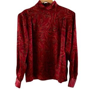Vintage Secretary Blouse Satin Medium 80s Oxblood Red Dark Academia Quiet Luxury